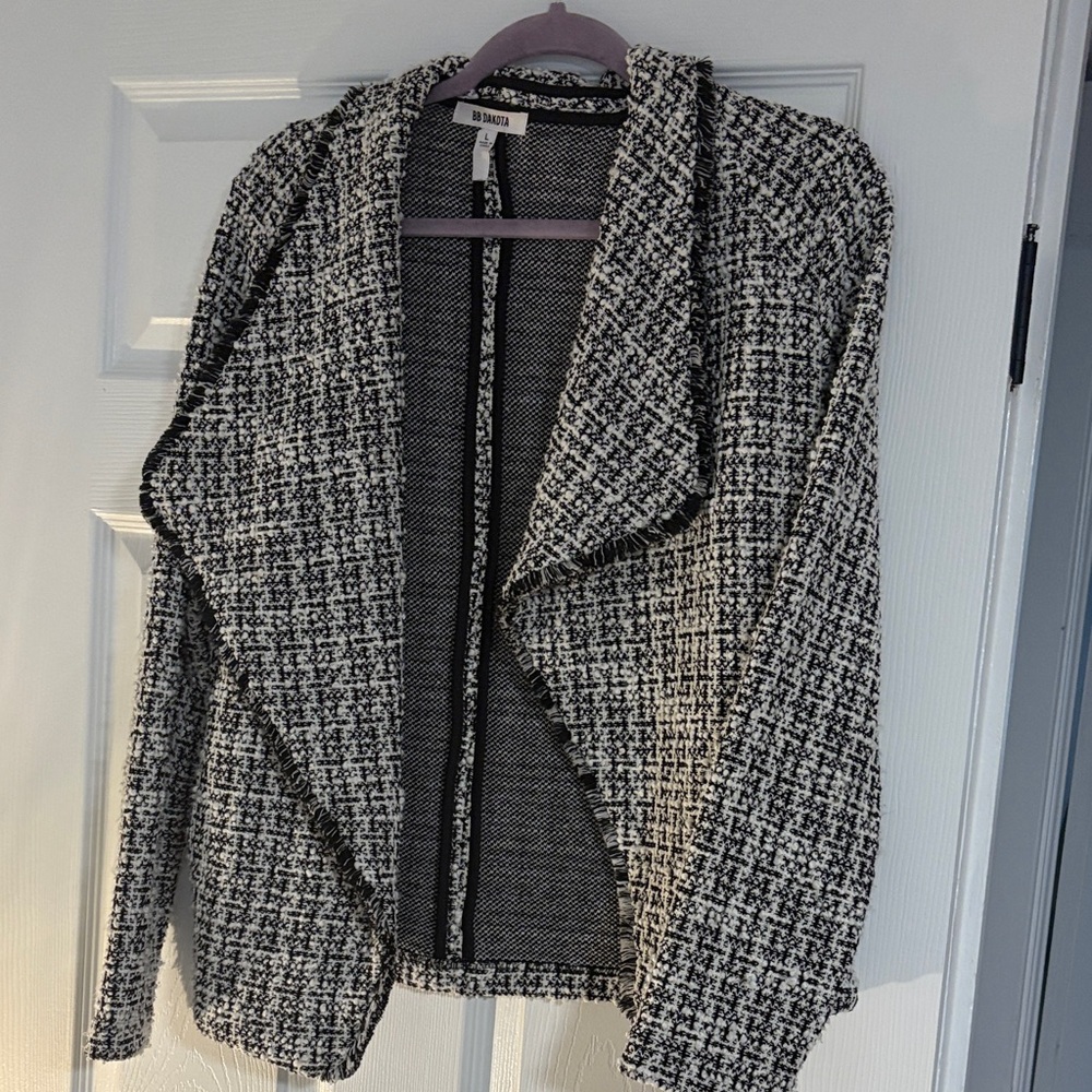BB Dakota Black and White Tweed Open Front Jacket